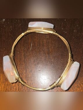 Gold Wire Wrapped Bracelet with White/Peach Gemstones